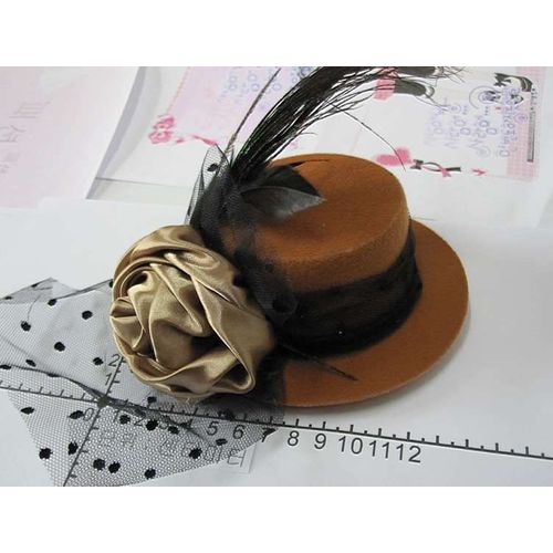 Bibi Mini Petit Chapeau Fleur Dentelle Marron  Plume Barrette Pince Cheveux