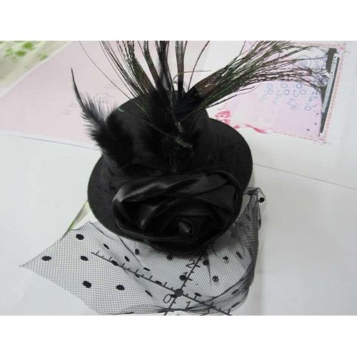 Bibi Mini Petit Chapeau Fleur Dentelle Marron  Plume Barrette Pince Cheveux