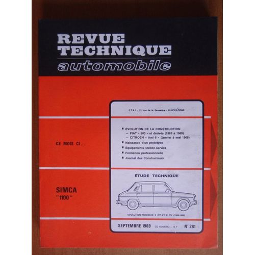 Revue Technique Automobile, Septembre 1969, N° 281, Étude Technique Simca 1100