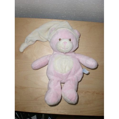 Doudou Ours Rose Bonnet Blanc Gipsy