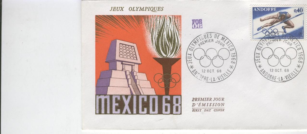 Enveloppe 1° Jour, Andorre, Jeux Mexico, 1968