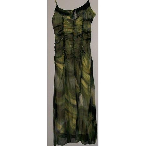 Robe Longue( Vert Anis Et Noir) Pure Soie