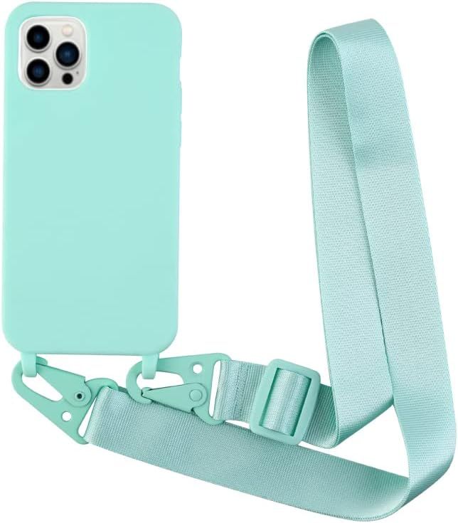 Coque Compatible Avec Iphone 13 Pro(6.1) Silicone Avec Cordon Case,Couleurs De Bonbons Cover Silicone Antichoc,Coque Protection Camera Antichoc Avec Cordon Reglable Telephone Case.-Turquoise