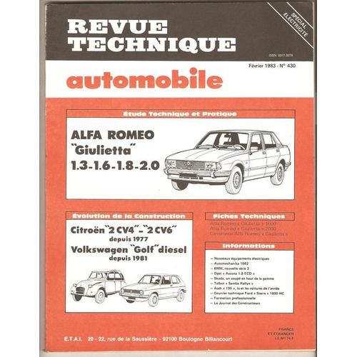 Revue Technique Automobile  N° 430 : Alfa Romeo Giulietta 1.3/1.6/1.8/2.0