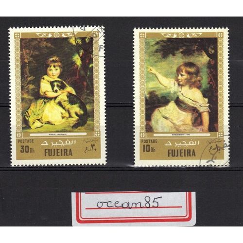 Fujeira : Tableaux D'enfants - Lot De 2 Timbres Oblitérés