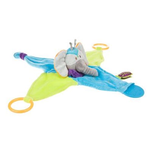 Doudou D' Eveil Eléphant Eléfant Indidou Indidous Bleu Anneau Dentition