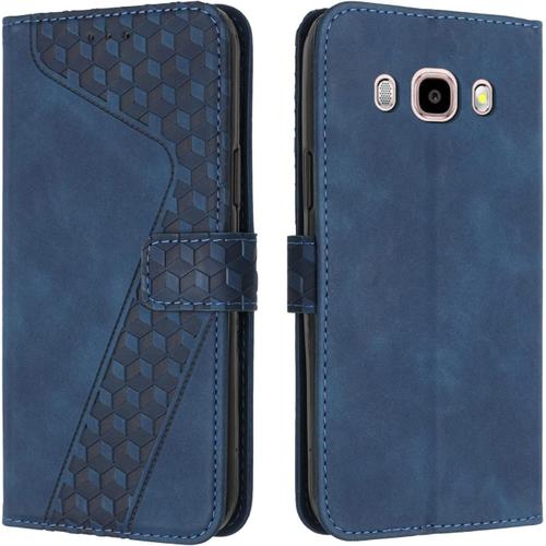 Coque Pour Samsung Galaxy J5 2016, Étui Housse Protection En Cuir Pu Pochette De Portefeuille Magnétique, Antichoc Etui À Rabat Pour Samsung J5 2016 Bleu