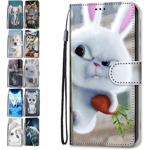 Portefeuille Coque Pour Samsung Galaxy J3 2017 Cuir Flip Case Cover Motif Avec Fentes De Carte Pochette A Rabat Protecteur Etui Housse - Lapin