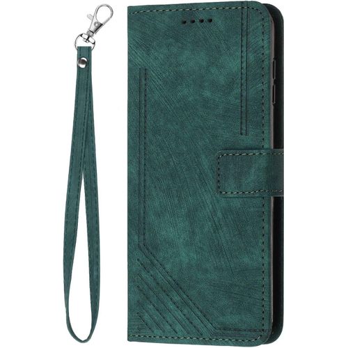 Tui Pour Samsung Galaxy J3 2016 Coque De Protection En Pu Cuir Avec Compartiments Pour Cartes Dragonne Fermeture Magnétique Housse Flip Case Vert Foncé