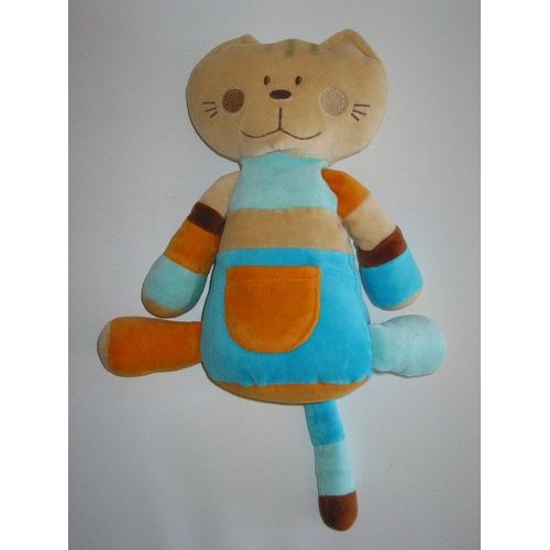 Doudou Chat Rayé Bleu Orange ..33cm