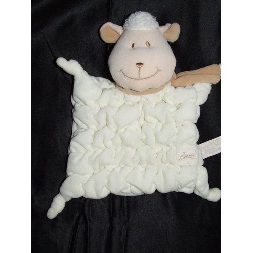 Agneau Mouton Tiamo Ti Amo Doudou Semi Plat Carré Peluche À Grelot