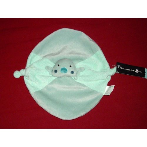 Doudou Plat Oiseau Poussin Rond Bleu Vert Ailes Tout Compte Fait Noeuds Marionnette