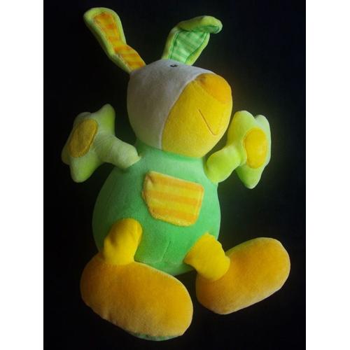 Doudou Lapin Babysun Baby Sun Fehn Peluche Oreilles Papier Froissé Grelot Beige Jaune Vert Orange 35 Cm