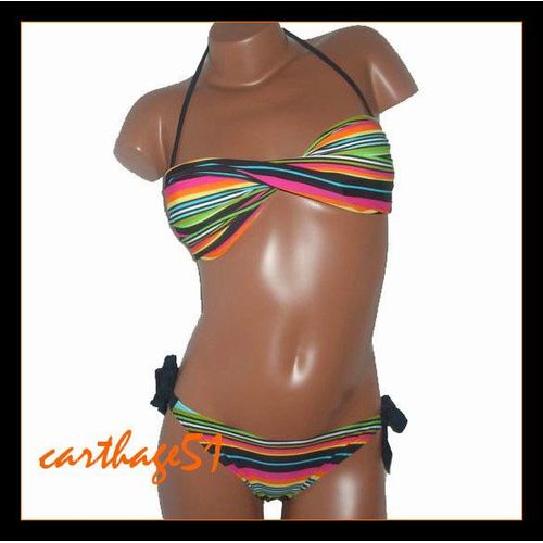 Maillot De Bain Femme Bikini Deux 2 Pièces Bandeau Rayures Multicolores - S 36 M 38 L 40 Xl 42 Maillots Bains