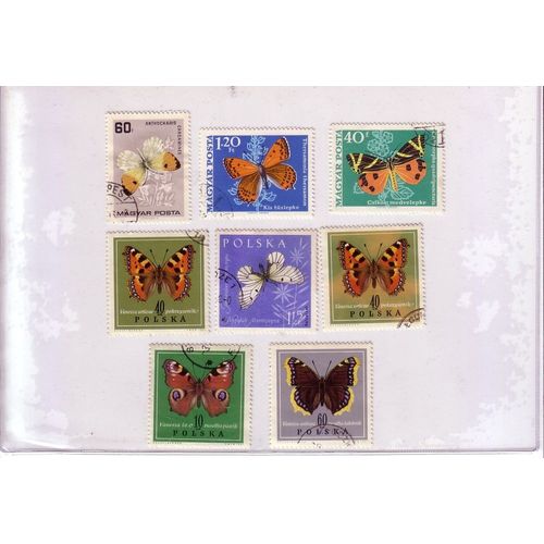 Papillons , Lot De 8 Timbres De Pologne Et Hongrie