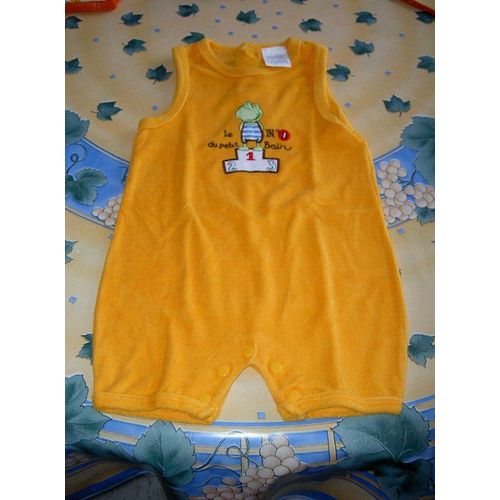Grenouillère Courte Combi Short Éponge Orange Motif Grenouille N° 1 Du Bain Maxi Grenouille Taille 6 Mois