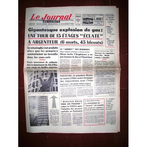 Le Journal Du Centre 1971  N° 8493 : Gigantesque Explosion De Gaz:Une Tour De 15 Étages"Éclate" A Argenteuil