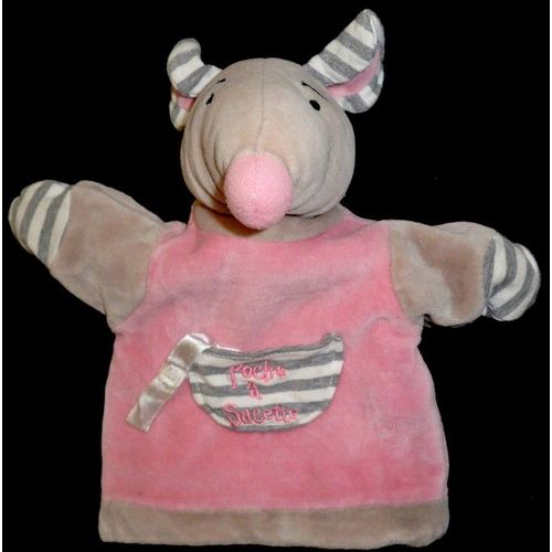 Doudou Peluche Souris Marionnette Tout Compte Fait Tcf Gris Rose Poche À Sucette Rayée Blanc Gris Attache-Tétine