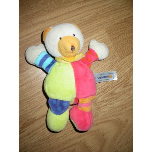 Doudou Petit Ours Bear Bar Baby Sun Fehn Multicolor Bleu Rouge