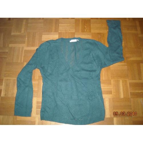 Pull Yessica Vert Bouteille Col En V Taille M