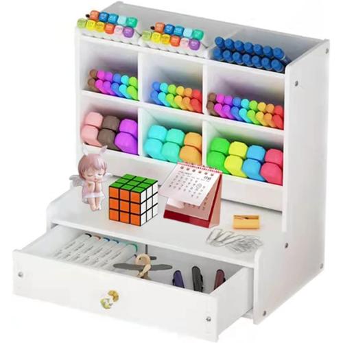 Porte Stylo,Organisateur De Bureau,Pot A Crayon,Rangement Bureau,Accessoire Bureau,Grande Capacit¿¿ Blanche,Organiseur De Bureau Avec Tiroir,Pour Maison,Le Bureau Et L'¿¿Cole,Porte-Surligneur De Bureau