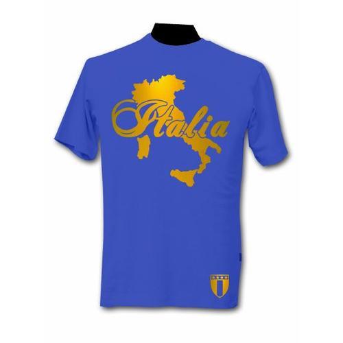 T-Shirt Italie Bleu Et Or Métallisé