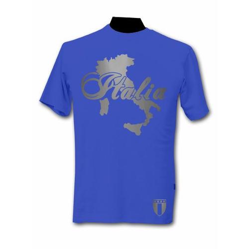 T-Shirt Italie Bleu Et Argent Métallisé