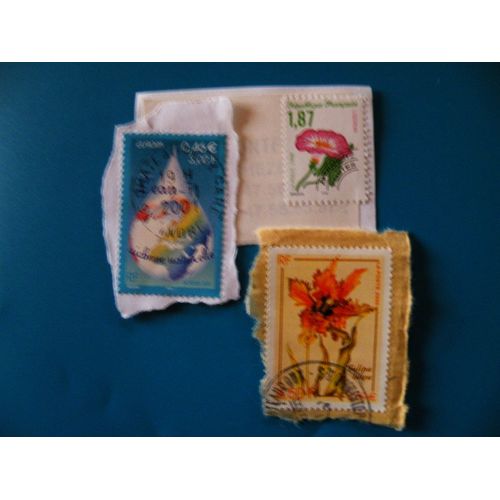 3 Timbres Oblitérés Dont 2 Avec Une Fleur Et 1 Eau Richesse Naturelle