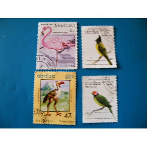 4 Timbres Oblitérés D'oiseaux Du Lao