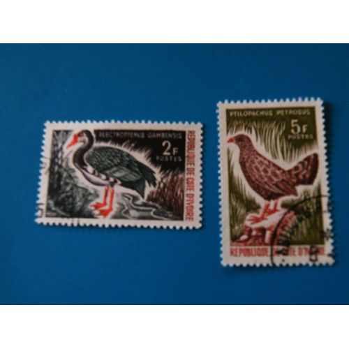 2 Timbres Oblitérés D'oiseaux De La Cote D'ivore