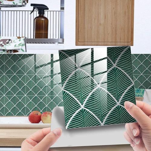 Credence Adhesive pour Cuisine Brique Palme Gr¿¿n 10 Pcs Stickers Muraux Salle de Bains Cuisine Carrelage Adhesif Mural avec Motifs de Carrelage Dalle Pvc Adhesive Murale