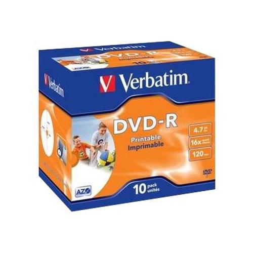 Verbatim - 10 x DVD-R - 4.7 Go 16x - surface imprimable photo large - boîtier CD