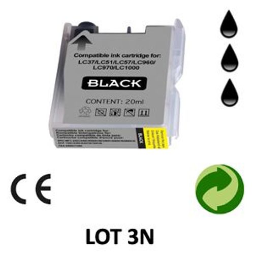 LOT 3 CARTOUCHES JET D ENCRE COMPATIBLE BROTHER LC970/LC1000 universal POUR BROTHER DCP 770CW : 3 BLACK