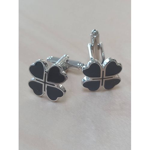 Boutons De Manchettes En Forme De Trèfle De Couleurs Argent Et Noire