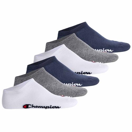 Champion Unisexe Sneaker Chaussettes, Pack De 6 - Sneaker Chaussettes Basic, Logo Blanc/Gris/Bleu Eu 39-42