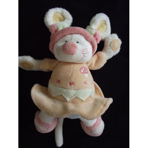 Doudou Souris Kiabi  Peluche Champignon Brodé Sur Robe Avec Grelot Rose Orange Vert 25 Cm Avec La Queue