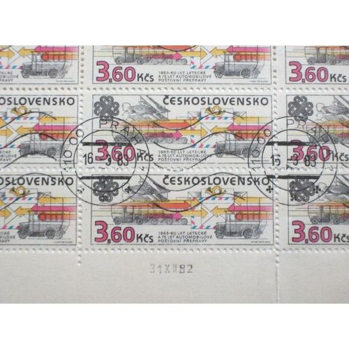 Tchecoslovaquie N° 2528 De 1983 (Feuille Complète De 50 Timbres Oblitérés) - 3k60 « Anniversaires Des Transports Postaux Aériens (60ieme) Et Routiers (75ieme) Tchécoslovaques » - Cote 50 Euros