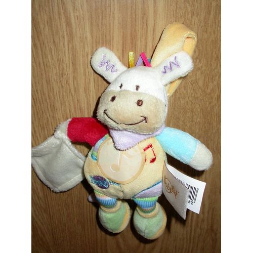 Doudou Ane Zebre Mouchoir Pantin Musical Boite À Musique Rigolo Babynat Bleu Jaune 15 Cm