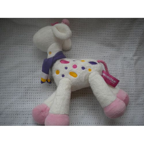 Doudou Girafe Écru À Pois De Couleurs Rose / Jaune /Parme - Orchestra