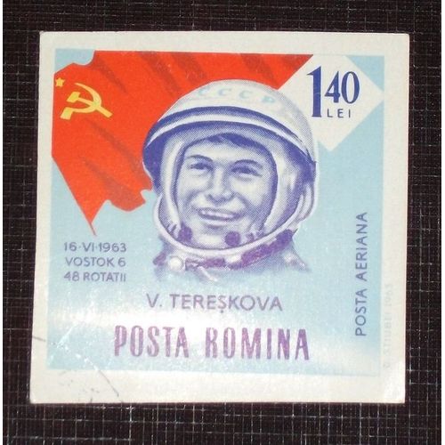 Roumanie Poste Aérienne N° 208 De1964 (Non Dentelé Et Oblitéré) - 1l40 « Conquête De L'espace : Tereskova Et Drapeau Soviétique » - Thème Espace