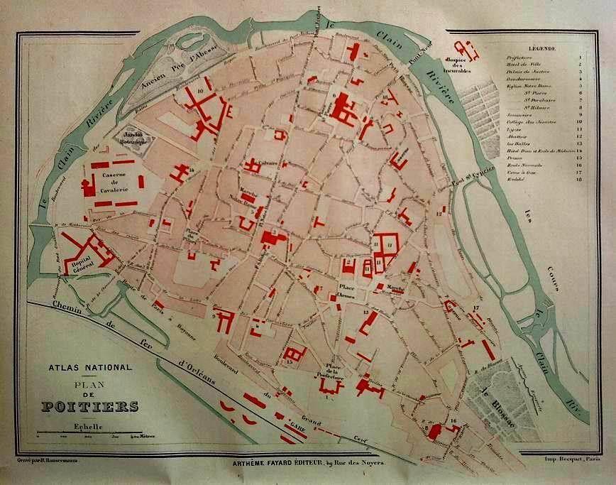 Ancien Plan Grave En Couleur Ville De Poitiers Vienne 1877 Rakuten