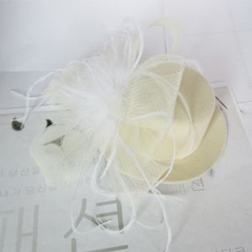 Chapeau Balck Sugar Bibi Mini Petit Chapeau Fleur Dentelle Beige Plume Barrette Pince Cheveux