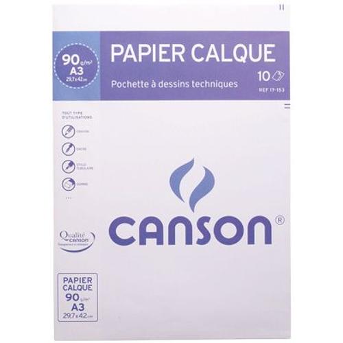 Papier Calque Uni 90g A3  Canson - Pochette De 10