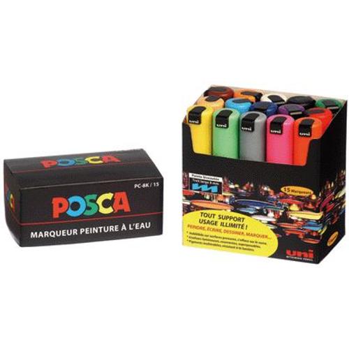 Marqueur Gouache Posca  Pointe Large Assorti - Boite De 15