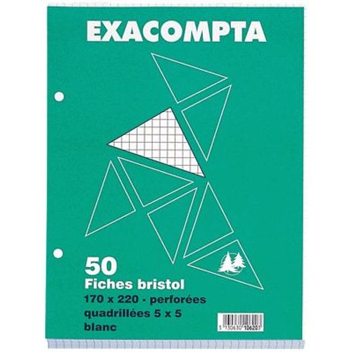 Fiche Bristol Blanche 5x5 170x220 Perforee - Paquet De 50