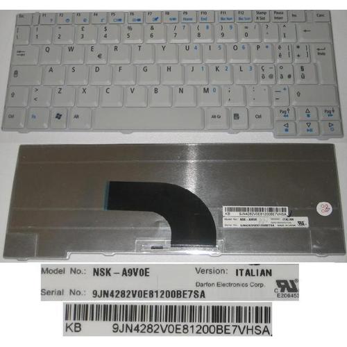 Clavier Qwerty Italien / Italian Pour ACER Aspire AS2920 2920 2920Z 2420 Series, Blanc / White, Model: NSK-A9V0E, P/N: 9J.N4282.V0E