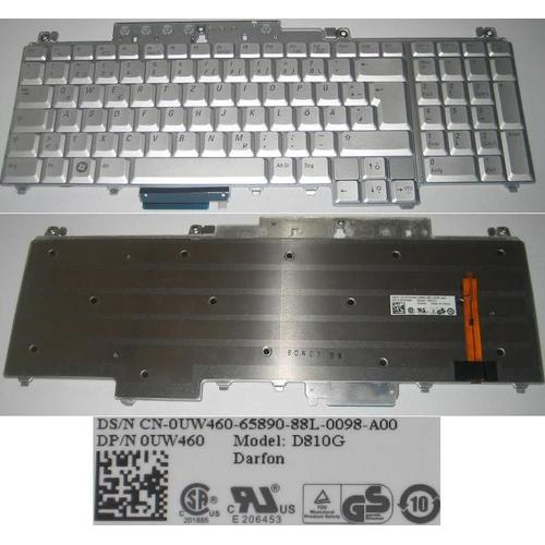 Clavier Qwertz Allemand / German Pour Dell Vostro 1700 Inspiron 1720 1721 Series, XPS M1720 M1730 Series, Gris / Silver, Model: D810G, P/N: 0UW460 UW460.