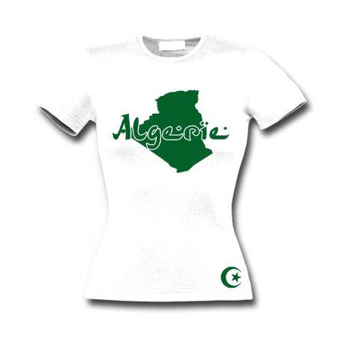 T-Shirt Femme Algérie Blanc Et Vert Émeraude