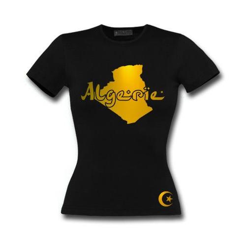 T-Shirt Femme Algérie Noir Et Or Métallisé