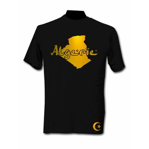 T-Shirt Algérie Noir Et Or Métallisé